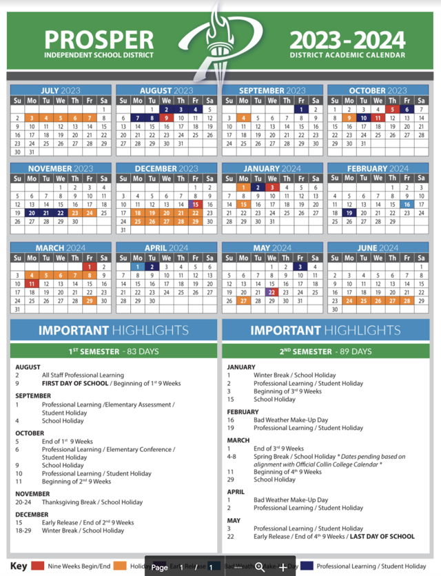Here are Prosper ISD's school calendars for the 20222023 and the 2023