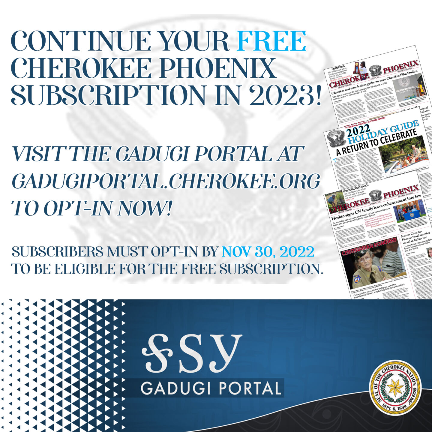 Deadline To Opt-in For Free 2023 Cherokee Phoenix Subscription Nov. 30 ...