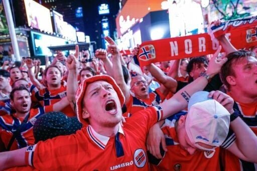 Norway fans take over Times Square in New York ahead of their World Cup game with Brazil
