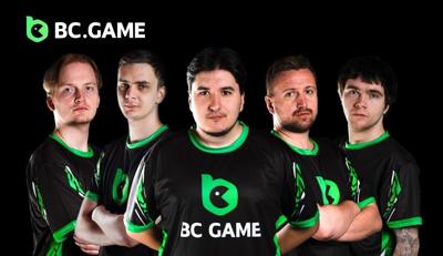 BC.GAME Esports CS2 team members posing together in BC.GAME jerseys.