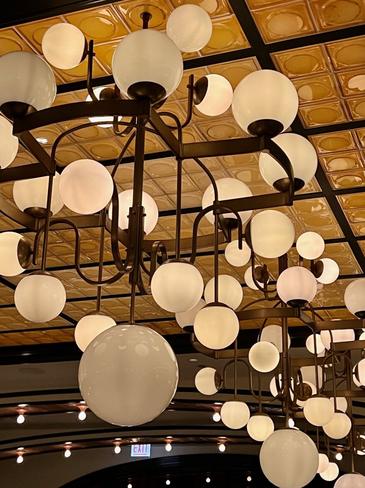 Unique lighting in the main floor dining area.