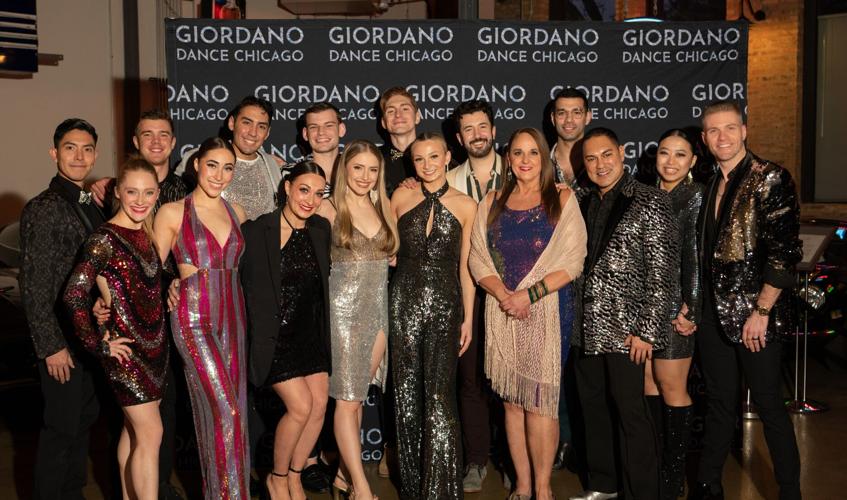 Nan Giordano (front, 4th from R, artistic director), Cesar G. Salinas (front, 3rd from right, associate artistic director) and Giordano Dance Chicago dancers. (Photo by Anderson Photography)