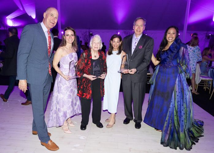 Peggy Notebaert Nature Museum Board President Bob Frentzel and honorees Stacie Selinger, Adele Simmons, Suzanne Krohn, John Edelman and Erin Amico. (Ana Miyares photo)