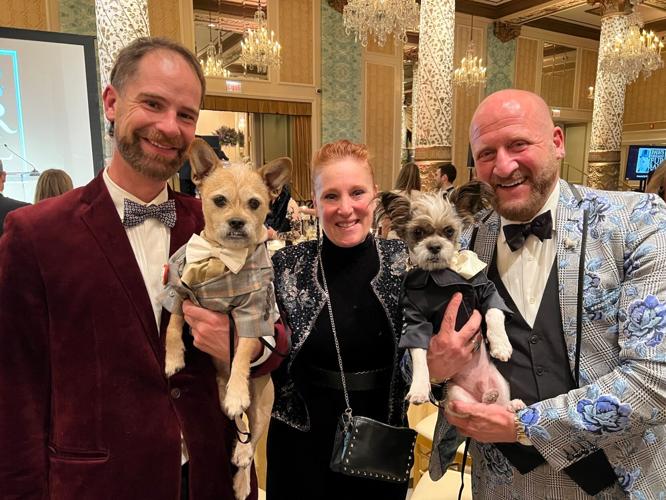 Rich Lane, Mindy Segal and Jaime Laurita with pups Woody and Ted (The Bullshitz Brothers).