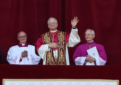 Pope Leo on the loggia at the Vatican, courtesy of Edgar Beltrán for Wikimedia Commons