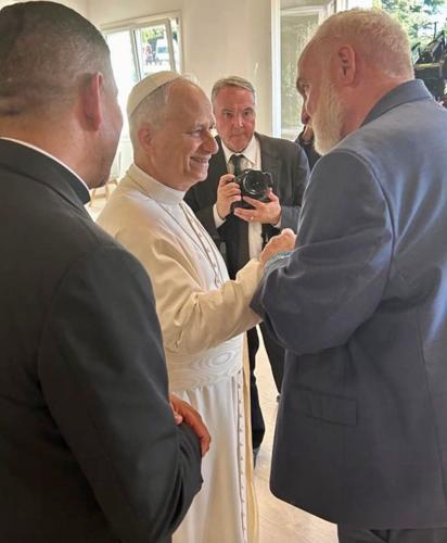 Chef Art Smith and his new "partner," Pope Leo XIV. (Photo Art Smith)