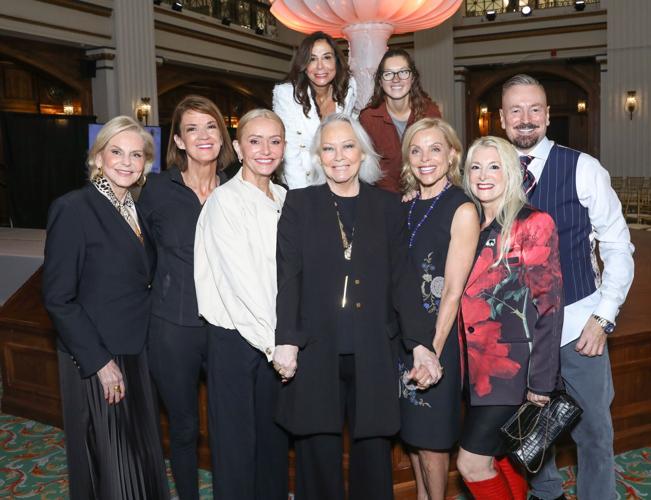 (L to R) Co-chair Kathy Piccone, Liz Teasley, Kristine Kinder, co-chair Candace Jordan, Karen Peters, Debi Catenacci and Mark Olley. Top- Show producer Tracey Tarantino DiBuono. (Mila Samokhina photo)
