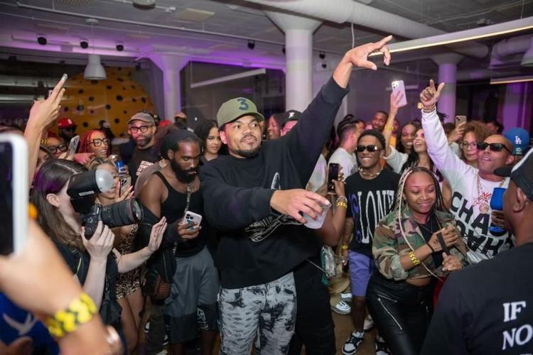 Chance the Rapper with fans at the WNDR Museum celebration. (Photo by @meilingjinxo)