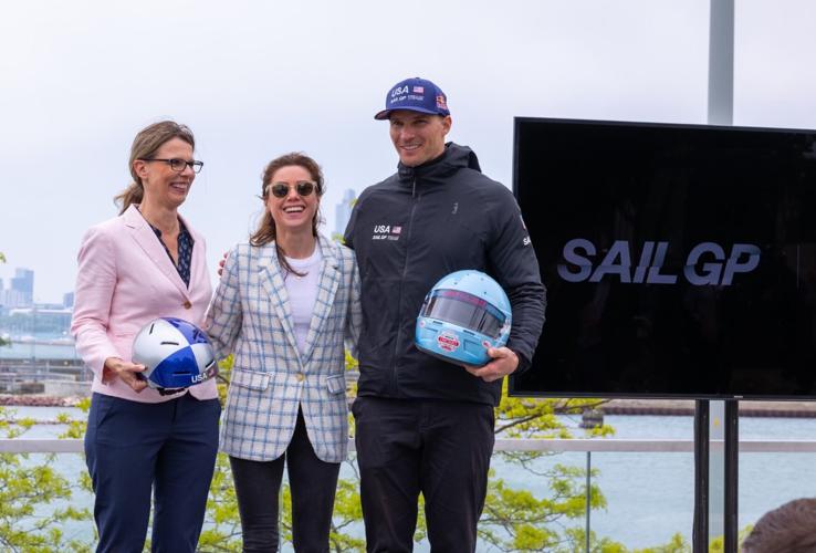 nascar chicago and sailgp press conference helmet swap
