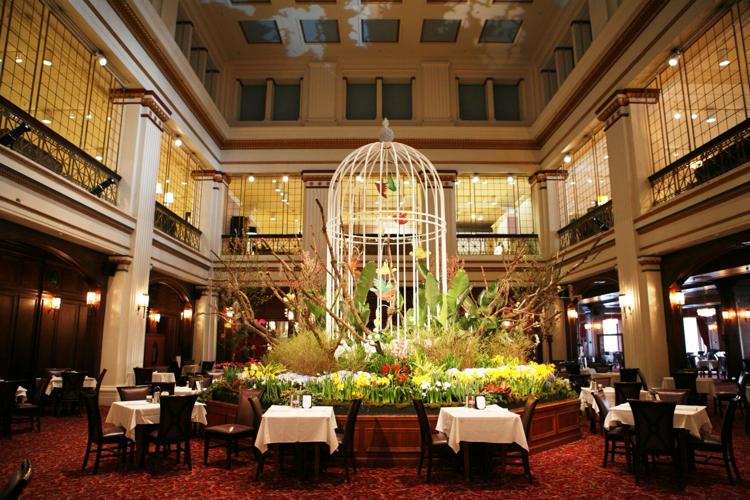 Early Macy's Flower Show decor in the Walnut Room. (Photo courtesy of Macy's)