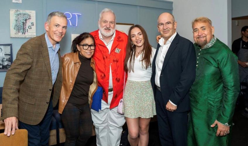 Chef Mark Flanagan (chef to King Charles and Queen Camilla), White House Chef Cristeta Comerford and her daughter, Chef Art Amith, Chef Christian Garcia (chef to Prince Albert of Monaco), and artist Jesus Salgueiro, Art's husband. | NinaPalazzolo@vitadi...