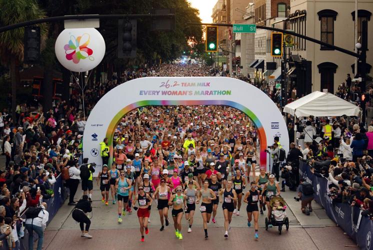 Runners take off from the starting line at Team Milk's inaugural Every Woman's Marathon. Credit: MilkPEP