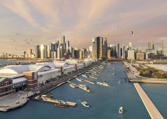 All piers at Navy Pier Marina are in place now, according to reports, and ready for opening June 13. (Courtesy of Randy Podolsky)