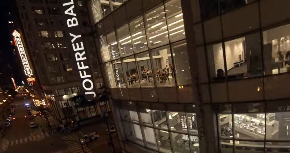 A scene from the Flyover experience that features The Joffrey Ballet. The details are amazing, right down to having dancers inside the studio for the shoot. (See entire trailer below)