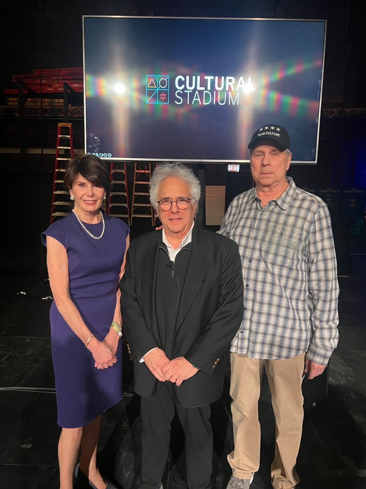 Chicago Cultural Stadium panel hosts Millie Rosenbloom, Lou Raizin (the architect of the idea) and Howard Tullman.