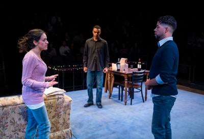 (left to right) Jocelyn Zamudio , Grant Kennedy Lewis and Brandon Rivera in Steppenwolf Theatre Company’s Chicago premiere of Sanctuary City by Martyna Majok , directed by Steph Paul , playing now through Novem