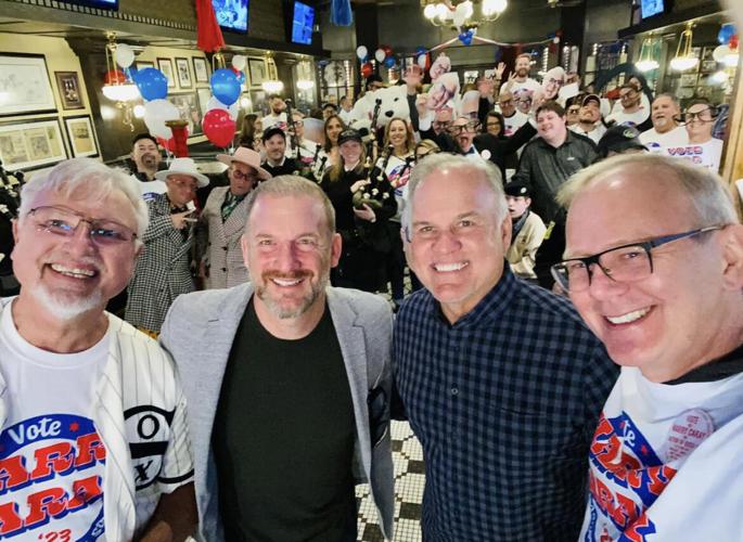 2023 Worldwide Toast to Harry Caray: Ron Kittle, Ryan Dempster, Ryan Sandberg and Grant Deporter (CEO Harry Caray's Rest. Group). (Photo by Grand Deporter)