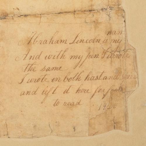 Autograph sum book leaf signed two times ("Abraham Lincoln"), Pigeon Creek, Spencer County, Indiana, ca 1824-1826.