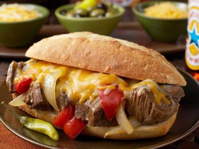 Sweet Onion & Pepper Beef Sandwiches with Au Jus