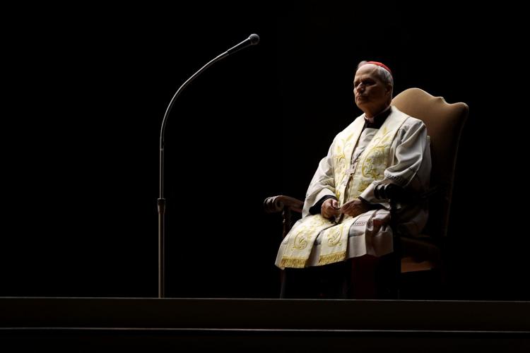 Vatican City, Italy 03.03.2025:Cardinal Robert Prevost, in front of the image of Mary Mother, leads the faithful in the recitation of the Holy Rosary for Pope Francis in front of St. Peter's Basilica. (Shutterstock photo)