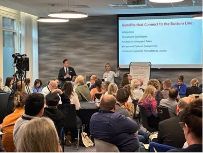 UConn Executive Director Judy Reilly and Wells Fargo Neurodiversity Executive Stephen DeStefani