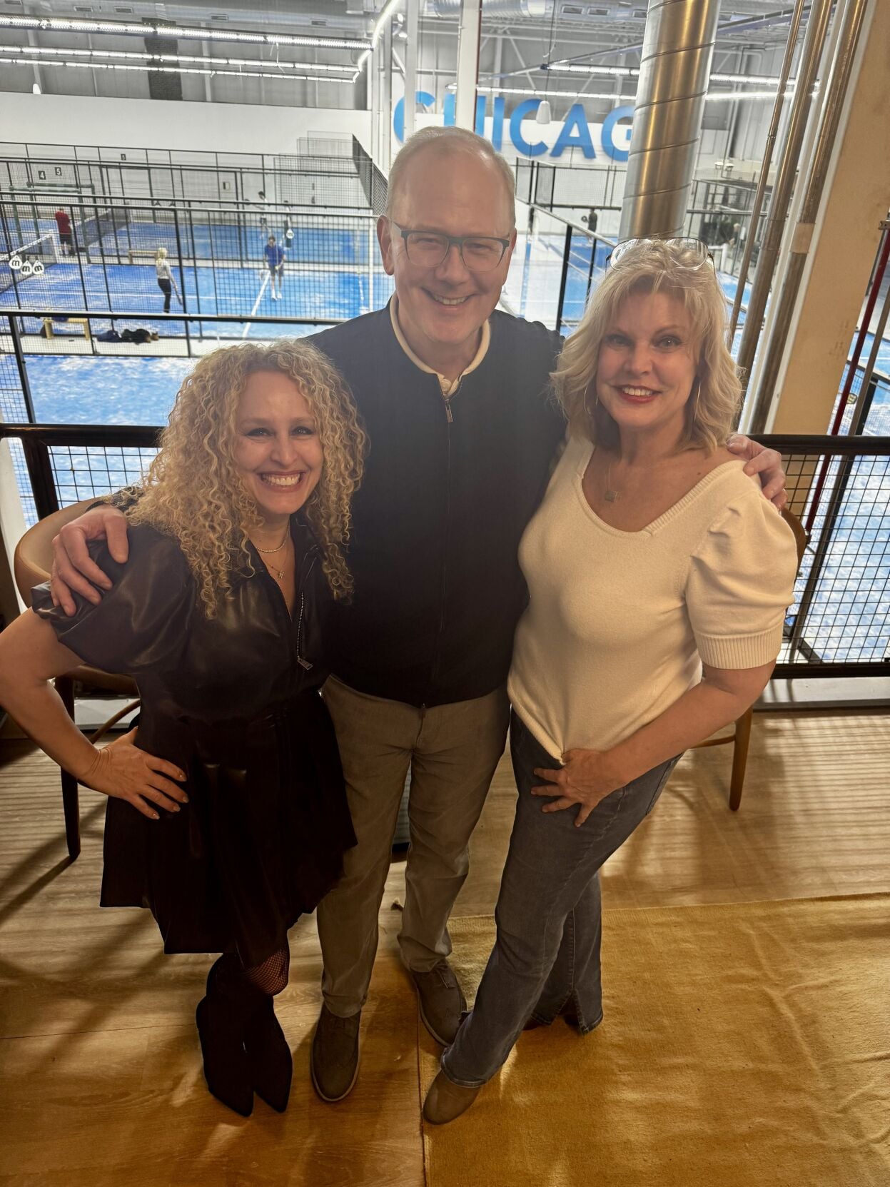 Beth Heller, Grant DePorter and Lisa Fielding attend grand opening of Union Padel Club.