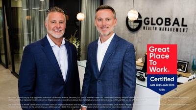 Global Wealth Management leadership team in Fort Lauderdale office, celebrating Great Place to Work® Certification (January 2025–January 2026). Specializing in retirement planning, GWM emphasizes workplace excellence and client trust.