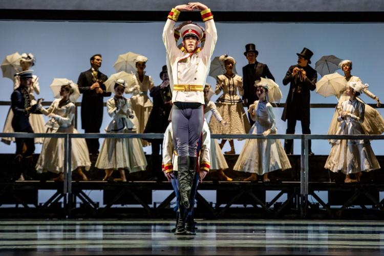 Alberto Velazquez and ensemble of The Joffrey Ballet's Anna Karenina (photo by Cheryl Mann).