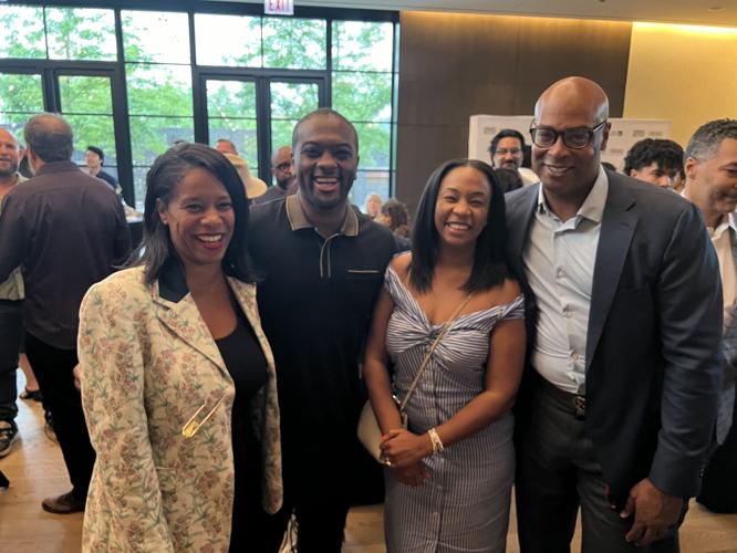 Clinee Hedspeth (Pres/CEO DCASE) on left, with Glenn Eden (Choose Chicago Board Chair) on right, and friends. (Photo | Candace Jordan)