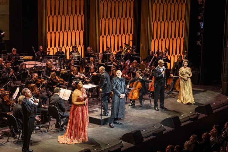 Dominick Valdés, Chenes Zoie Reams, Billy Corgan, Edward Parks and Sydney Mancasola in "Mellon Collie" at the Lyric Opera of Chicago. (Photo by Andrew Cioffi courtesy of Lyric Opera of Chicago)