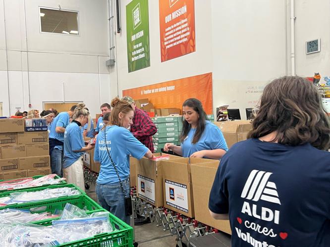 ALDI employees pack 6,000 boxes of groceries to aid in disaster relief ALDI employees pack 6,000 boxes of groceries to aid in disaster relief