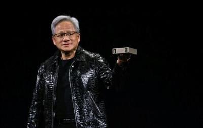 Nvidia CEO Jensen Huang unveiling a new line of GPUs designed to pack artificial intelligence into personal computers