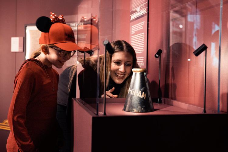 Laugh-O-gram Film, Inc. megaphone used by Walt Disney (1923) on display inside the Where It All Began gallery at Disney100: The Exhibition.  (Photo courtesy of © Disney)