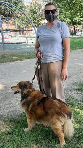 Woman and dog at park