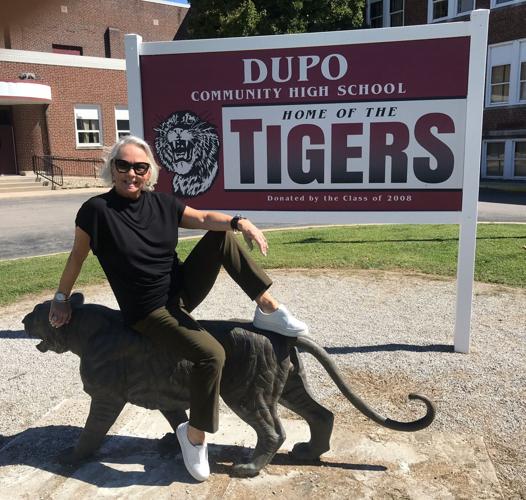 In front of Dupo Community High School, my old alma mater.