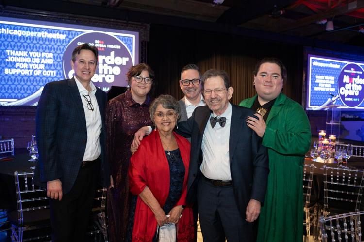 Gala co-chairs Queta Rodriguez Bauer and Ron Baer with Kevin Kotcher, Quinn Middleman, COT General Director Lawrence Edelson, and Jordan Loyd. (Michelle Reid photo)