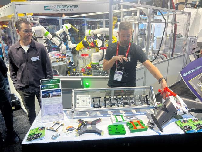 At the AMT Emerging Technology Center, Booth 236700, visitors can watch an automated system actually manufacture, assemble, test and fly drone quadcopters during the show. (Candace Jordan photo)