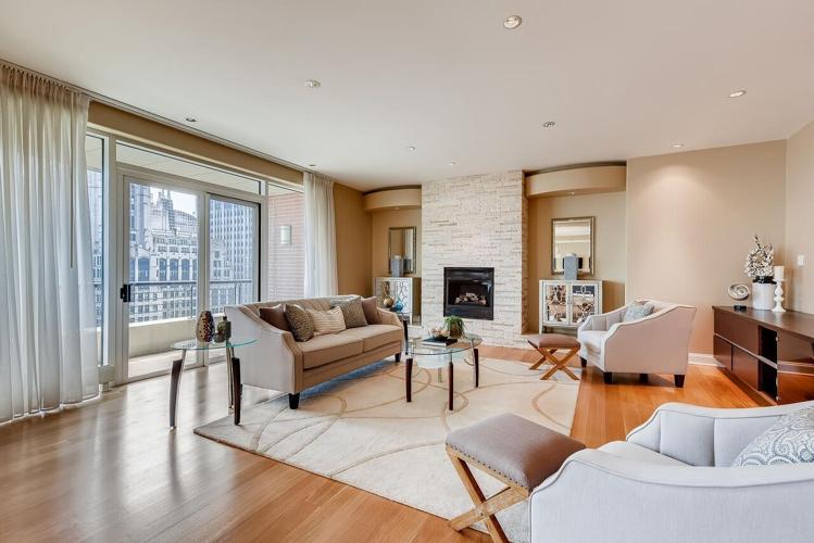 Living room- Photo from Redfin listing: The Belvedere listing image: Redfin, https://www.redfin.com/IL/Chicago/270-E-Pearson-St-60611/unit-1402/home/12658993