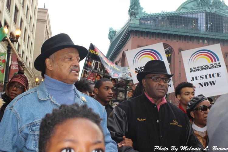 Reverend Jackson and Richard Boykin at a Rainbow Push rally. (Provided photo by Melanie L. Brown)