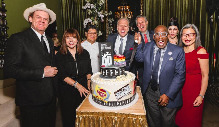 Cinema Soiree VIP reception with the presentation of a unique Eli's Cheesecake. L to R, honoree John C. Reilly, Maureen Schulman, Chef Diego Maldonado, Jon Harris, Marc Schulman, Al Roker, Jennifer Reeder and Vivian Teng. (Photo by Sean Su/Purple Photo ...