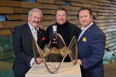 L-R: Richard Paterson OBE, Master Distiller, The Dalmore with Luminary No.3, Ben Dobbin of Foster + Partners and Gregg Glass, Master Whisky Maker, The Dalmore, pictured with The Dalmore Luminary 2025 Edition - The Rare - at V&A Dundee