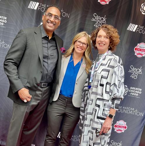 Leon Walker (Greater Chicago Food Depository board member), Julie Giese (NASCAR Chicago Street Race president) and Lynn Osmond (Choose Chicago president/CEO). (Photo by Candid Candace Jordan)