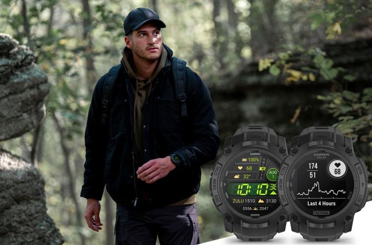 Designed for any mission, Garmin's Instinct 3 – Tactical Edition adds a metal-reinforced bezel for extreme durability, rucking activity for training, and a built-in LED flashlight for low-light conditions.