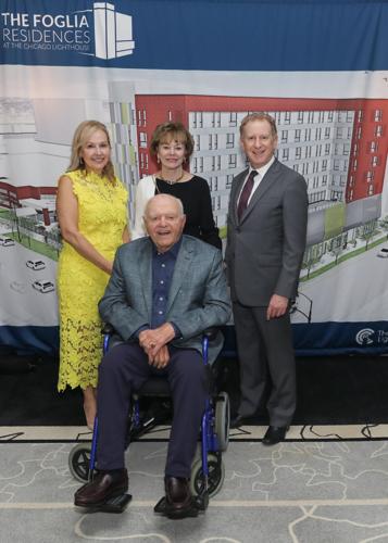 Dr. Janet Szlyk, president/CEO The Chicago Lighthouse and Board Chairman Dr. Tom Deutsch smile for a photo with Beacon of Light Honorees Vince and Pat Foglia. (Photo by Mila Samokhina)