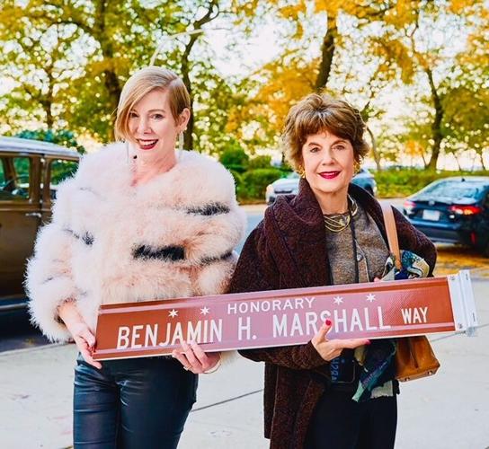 Jennifer McGregor and Jane Lepauw, Benjamin Marshall Society executive director, holding honorary sign. (Photo courtesy of BMS)