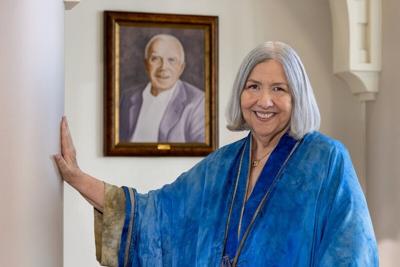 Darlene Marcos Shiley (pictured with a portrait of her late husband Donald) pledged $75 million to the University of San Diego to establish the 'Shiley STEM Initiative' and support other USD programs.