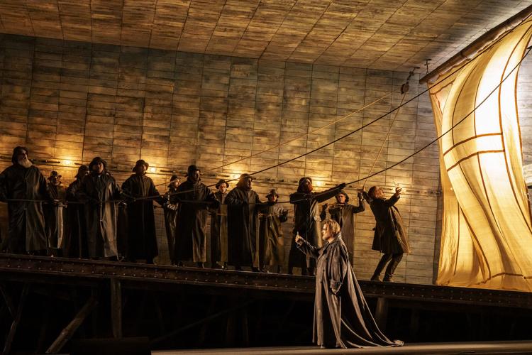 Tomasz Konieczny as the Dutchman, Mika Kares as Daland, and the Company of The Flying Dutchman _ Photo via Todd Rosenberg