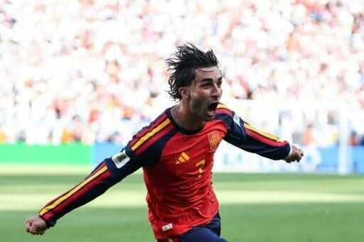Ferran Torres celebrates scoring the World Cup winner