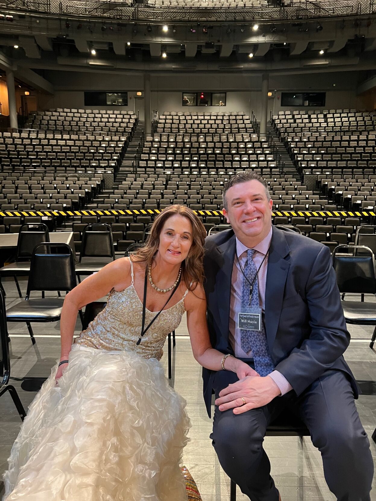 VIP guests Sarah and Will Harris backstage before performance.