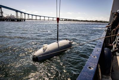 The Anduril Dive-LD, the U.S. autonomous underwater vehicle that Iran says it captured near the Strait of Hormuz. The U.S. Navy says the vehicle was an older model that had malfunctioned. U.S. Navy photo by Loren Nichols/DVIDS/ Public Domain)